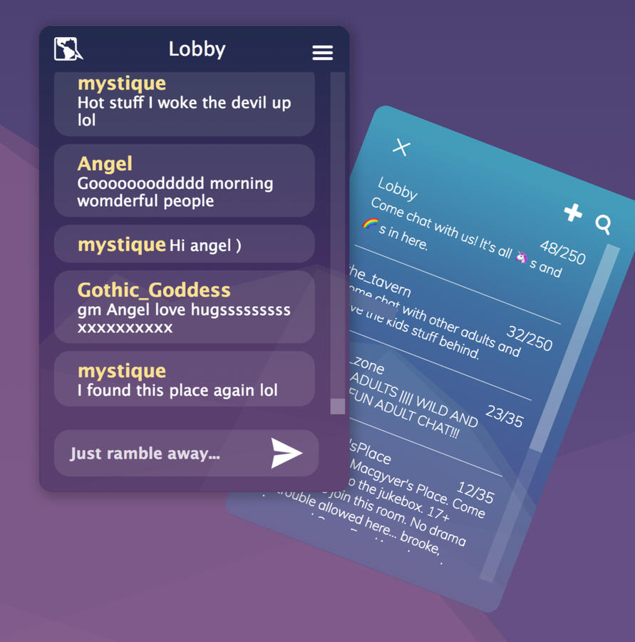 A nice view of the purple and blue interfaces that existed in the Everywhere Chat design.